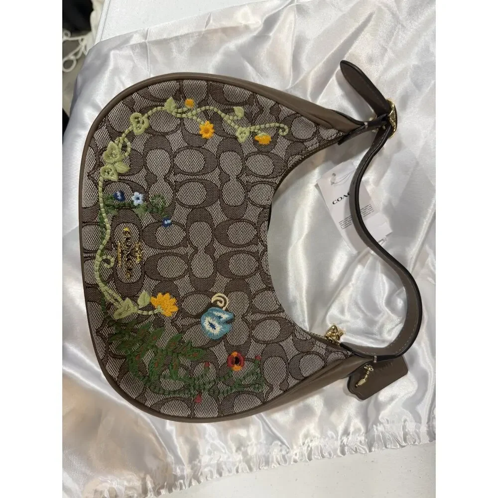 NWT B2-013Coach Emily Shoulder Bag In SignatureJacquardWithFloralEmbroideryCDX19